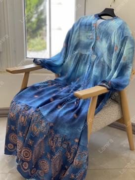 پیراهن ساحلی نخی ترک طرح اقیانوسی