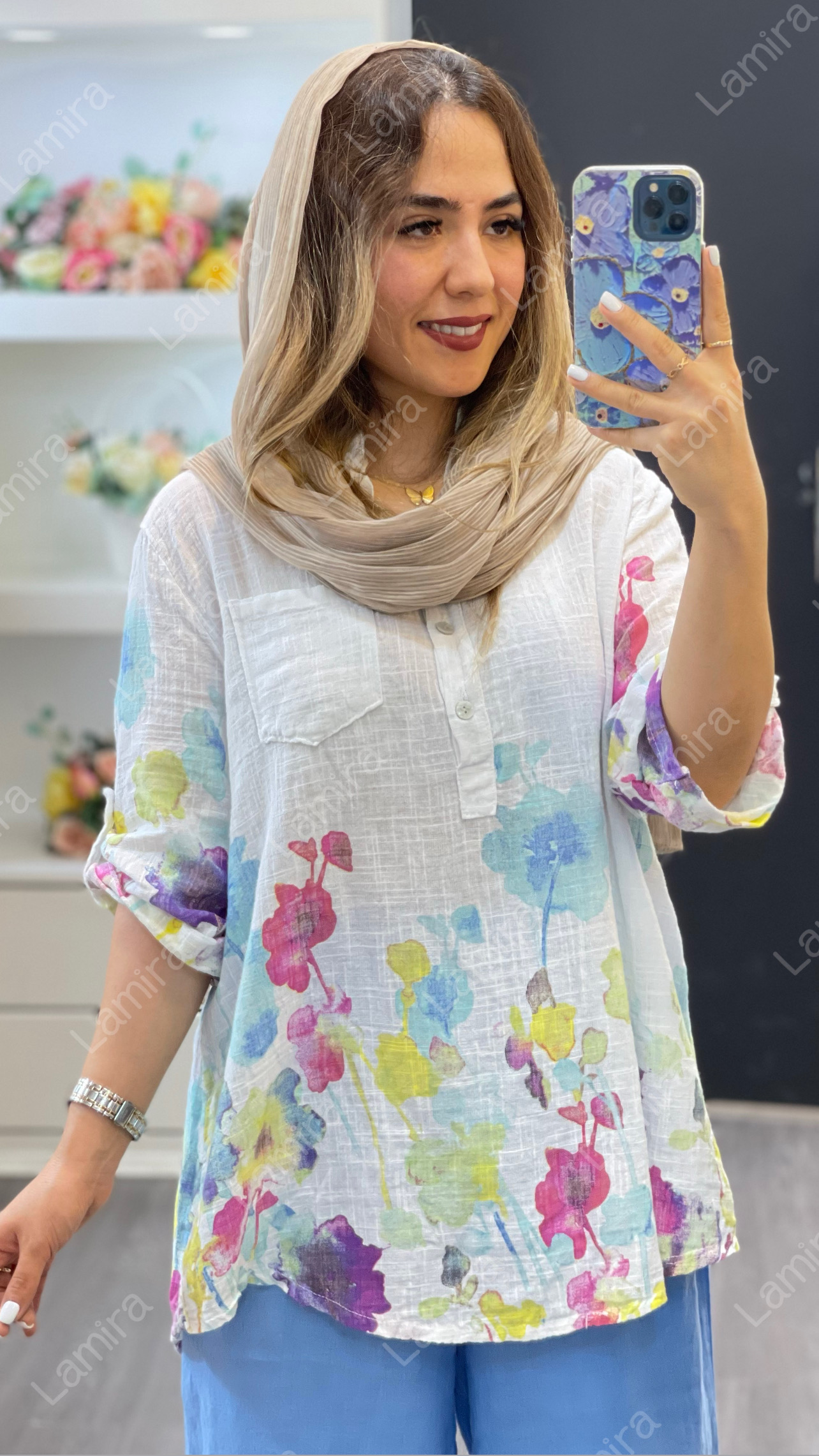 شومیز-لینن-ایتالیایی-طرح-ابرنگی